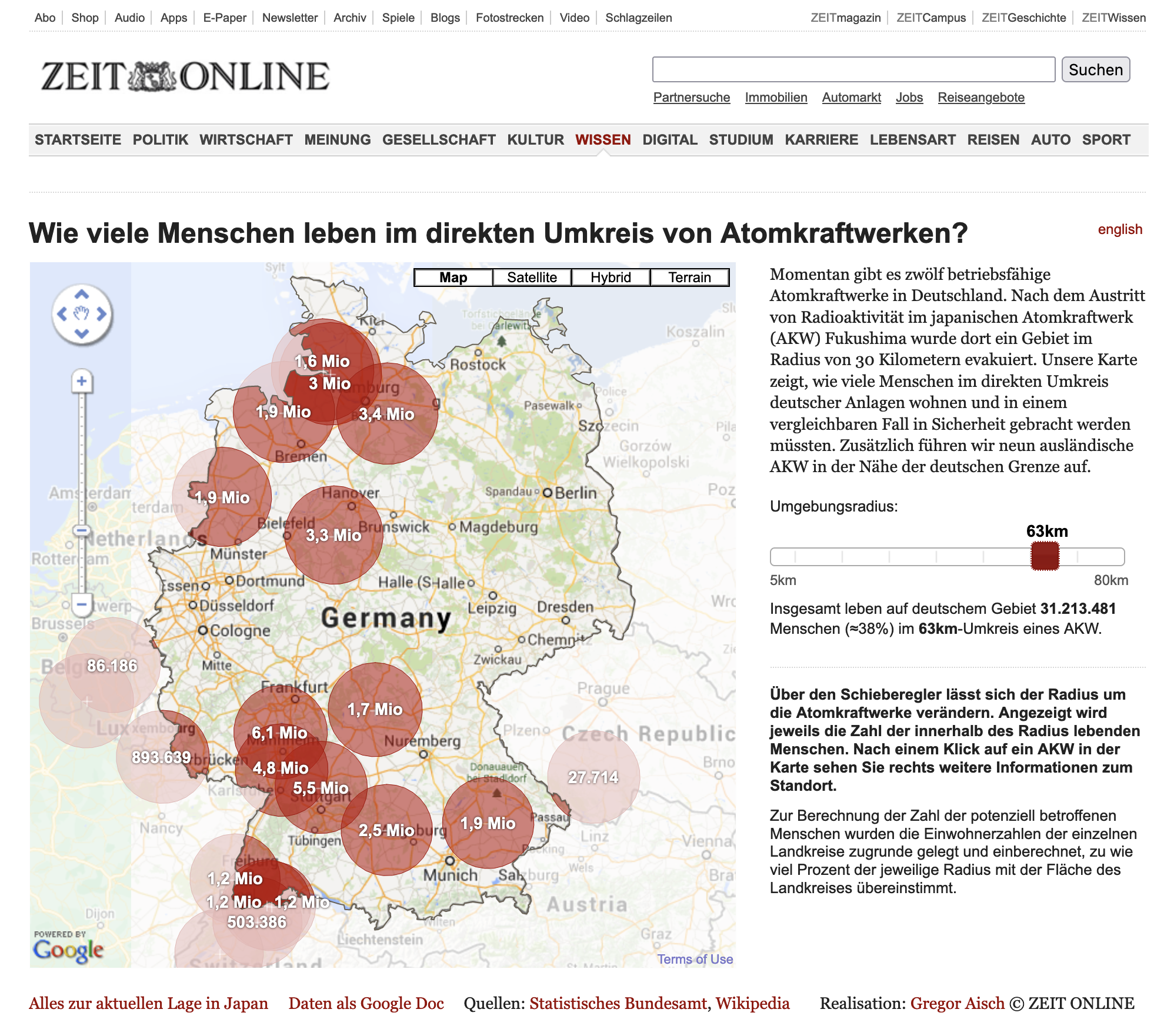 Population near Nuclear Reactors in Germany
